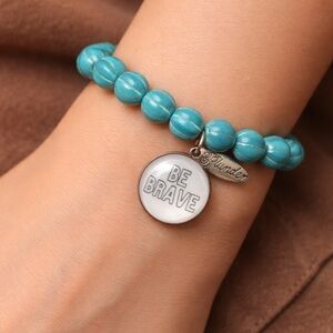 Plunder Jude Turquoise Beaded Bracelet Be Brave Charm Stretch Boho NIP